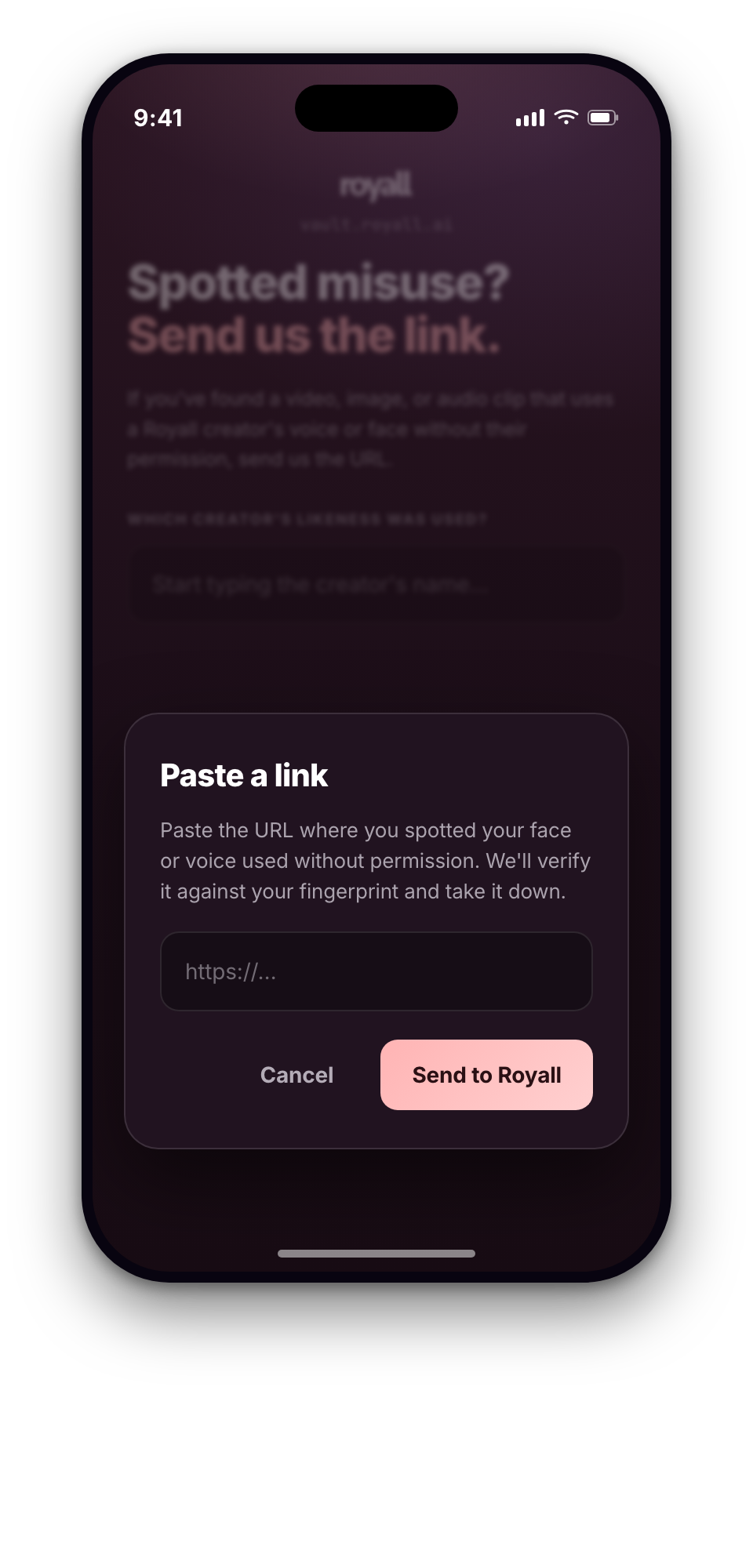 Royall app — Send us a link, we handle the rest