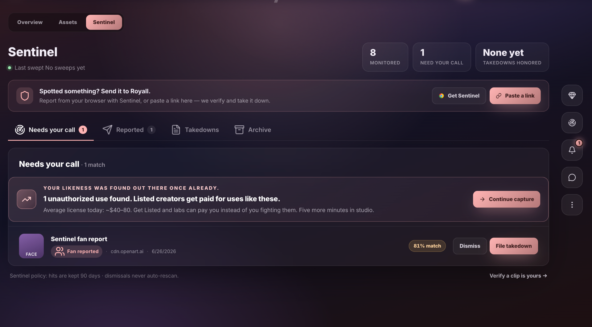 Sentinel matches